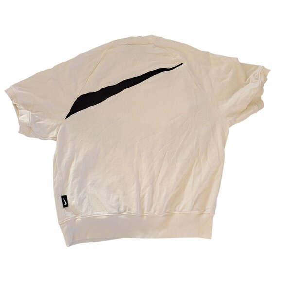 Nike Mens Short Sleeve Oversized Crew Neck Sweatshirt L Cotton Beige & Black - Picture 2 of 7